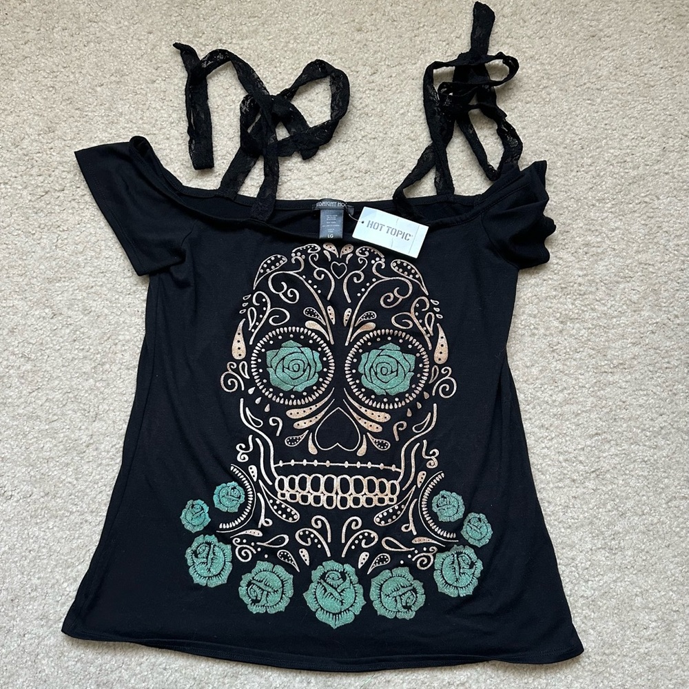 Sugar Skull Lace Tie Top